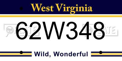 62W348 West Virginia License Plate
