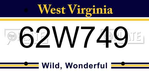 62W749 West Virginia License Plate