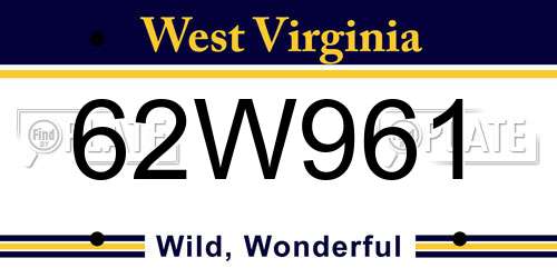 62W961 West Virginia License Plate
