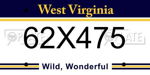62X475 West Virginia License Plate