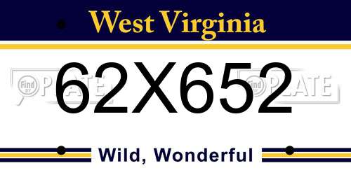 62X652 West Virginia License Plate