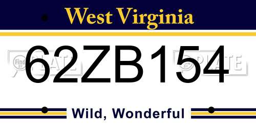 62ZB154 West Virginia License Plate