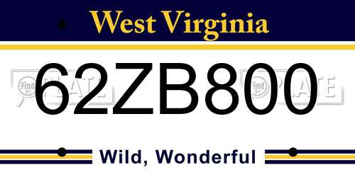 62ZB800 West Virginia License Plate