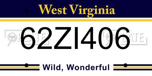 62ZI406 West Virginia License Plate
