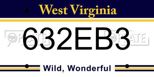 632EB3 West Virginia License Plate