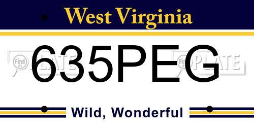 635PEG West Virginia License Plate