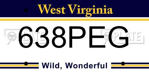 638PEG West Virginia License Plate