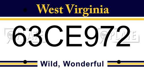 63CE972 West Virginia License Plate