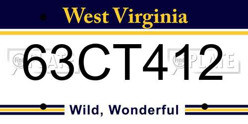 63CT412 West Virginia License Plate