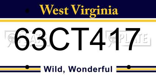 63CT417 West Virginia License Plate