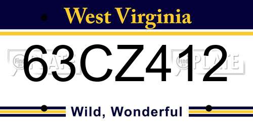 63CZ412 West Virginia License Plate
