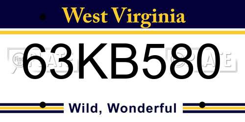 63KB580 West Virginia License Plate