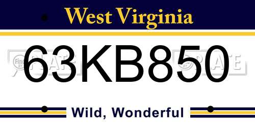 63KB850 West Virginia License Plate