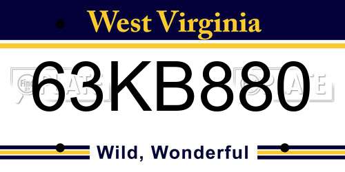63KB880 West Virginia License Plate