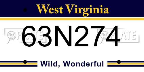 63N274 West Virginia License Plate