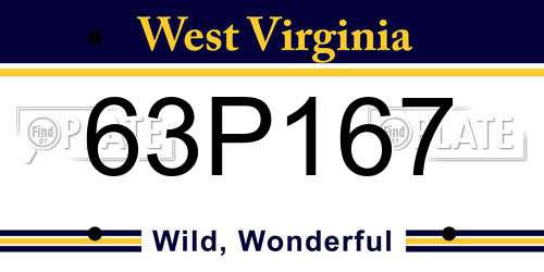 63P167 West Virginia License Plate