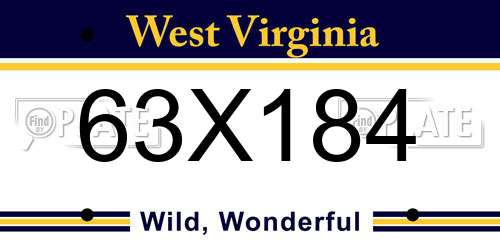 63X184 West Virginia License Plate