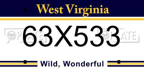 63X533 West Virginia License Plate