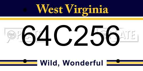 64C256 West Virginia License Plate