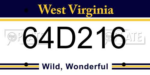 64D216 West Virginia License Plate