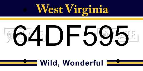 64DF595 West Virginia License Plate