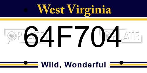 64F704 West Virginia License Plate