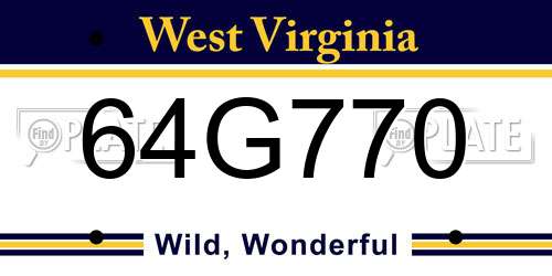 64G770 West Virginia License Plate