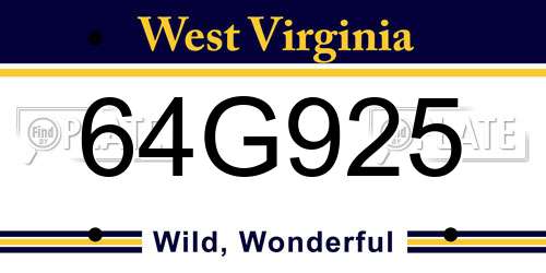 64G925 West Virginia License Plate