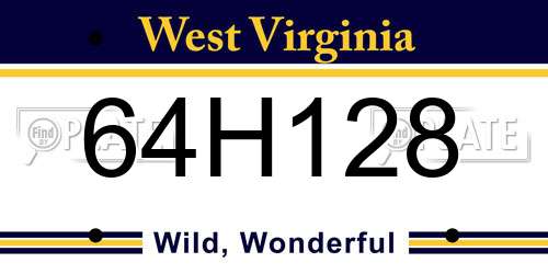 64H128 West Virginia License Plate