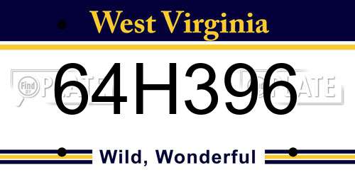 64H396 West Virginia License Plate