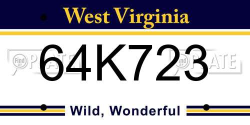 64K723 West Virginia License Plate