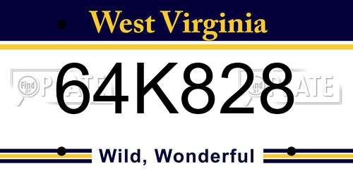 64K828 West Virginia License Plate