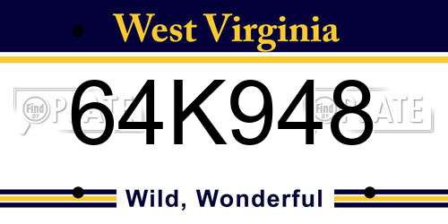 64K948 West Virginia License Plate