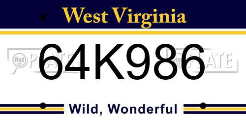 64K986 West Virginia License Plate