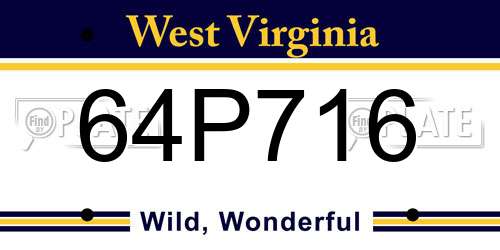 64P716 West Virginia License Plate