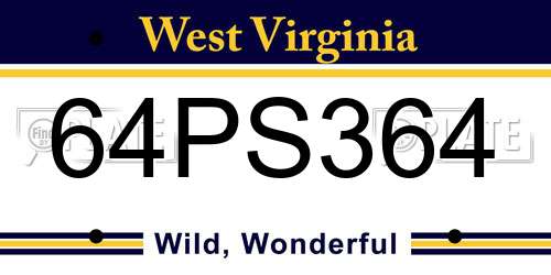 64PS364 West Virginia License Plate