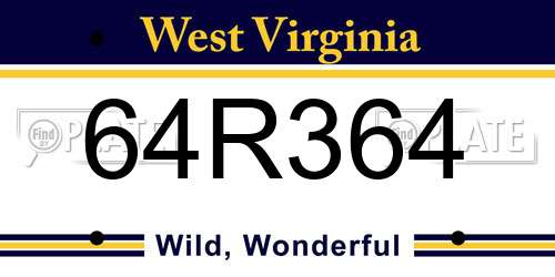 64R364 West Virginia License Plate