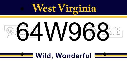 64W968 West Virginia License Plate