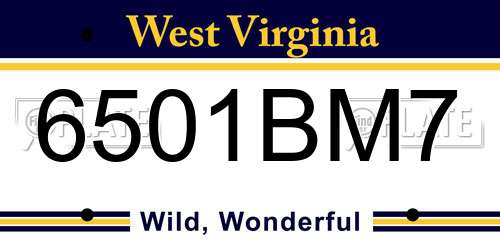 6501BM7 West Virginia License Plate