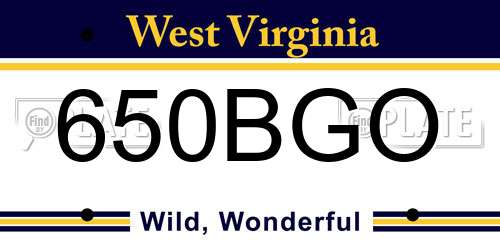 650BGO West Virginia License Plate