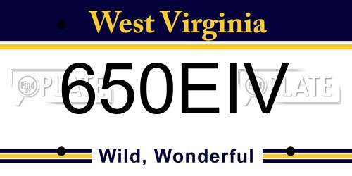 650EIV West Virginia License Plate