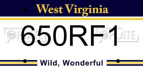 650RF1 West Virginia License Plate