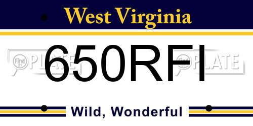 650RFI West Virginia License Plate