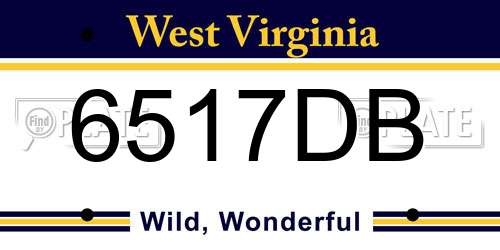 6517DB West Virginia License Plate