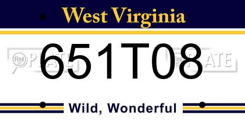 651T08 West Virginia License Plate