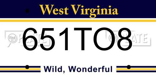 651TO8 West Virginia License Plate