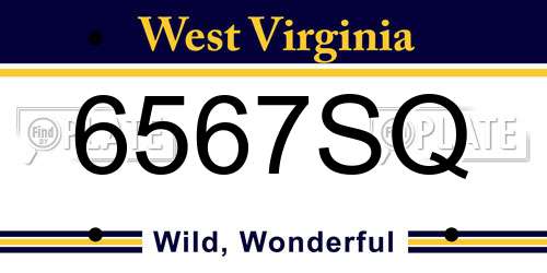 6567SQ West Virginia License Plate