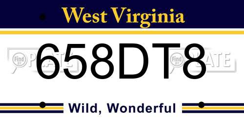 658DT8 West Virginia License Plate