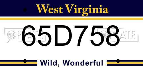 65D758 West Virginia License Plate