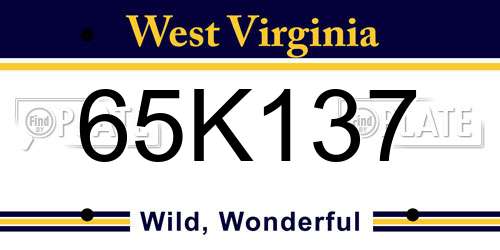 65K137 West Virginia License Plate